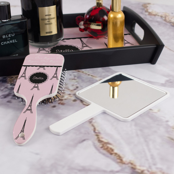Paris & Eiffel Tower Hair Brush - With Hand Mirror