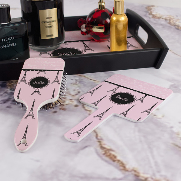 Paris & Eiffel Tower Hair Brush and Hand Mirror - Bathroom Scene