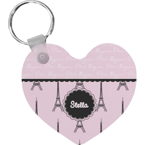 Custom Paris & Eiffel Tower Heart Plastic Keychain w/ Name or Text