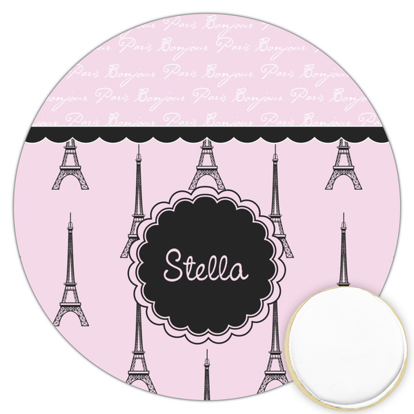 Custom Paris & Eiffel Tower Printed Cookie Topper - 3.25" (Personalized)