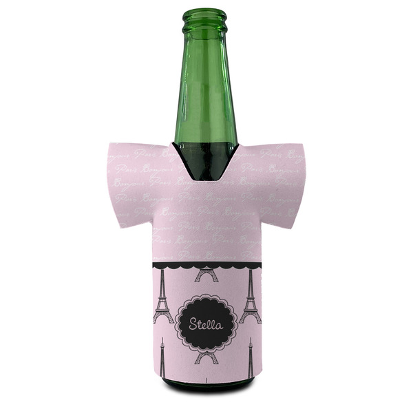 Paris & Eiffel Tower Jersey Bottle Cooler - FRONT (on bottle)