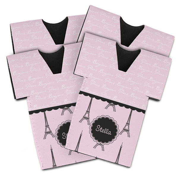 Custom Paris & Eiffel Tower Jersey Bottle Cooler - Set of 4 (Personalized)