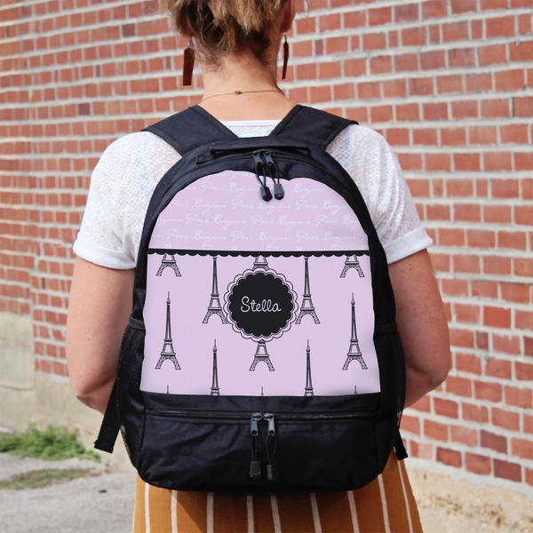 Paris & Eiffel Tower Large Backpack - Black - On Back
