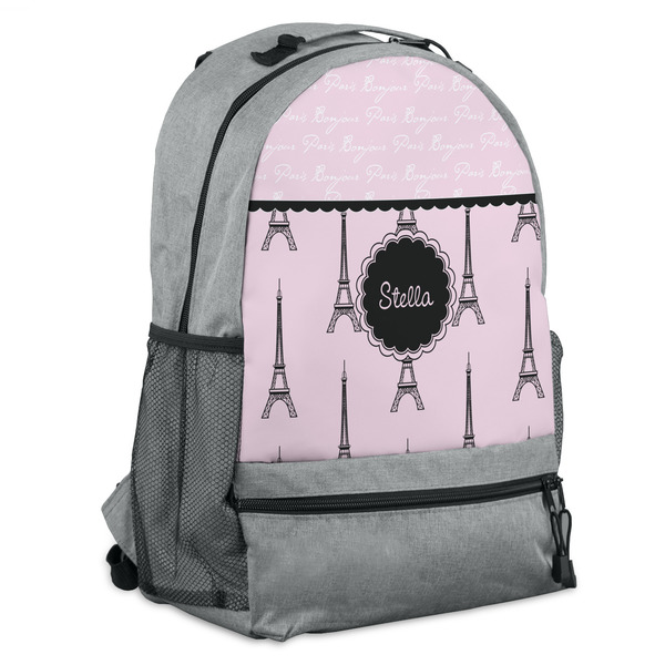 Custom Paris & Eiffel Tower Backpack - Grey (Personalized)