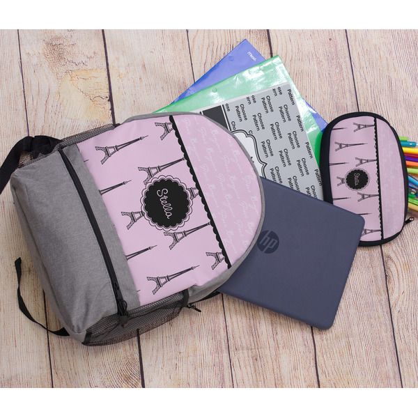 Paris & Eiffel Tower Large Backpack - Gray - With Stuff