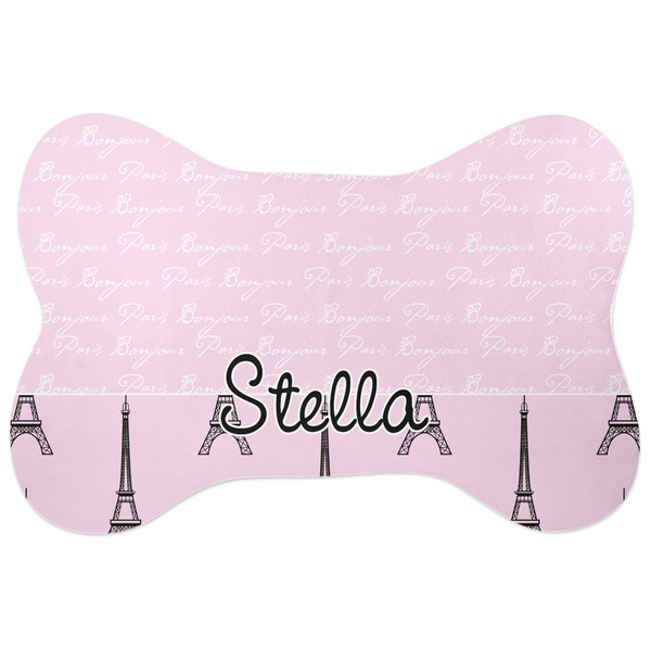 Custom Paris & Eiffel Tower Bone Shaped Dog Food Mat (Large) (Personalized)