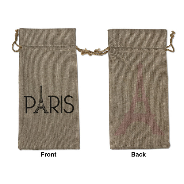 Custom Paris & Eiffel Tower Large Burlap Gift Bag - Front & Back