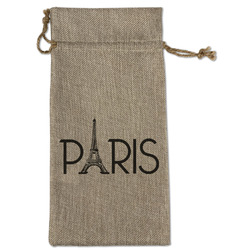 Paris & Eiffel Tower Large Burlap Gift Bag - Front