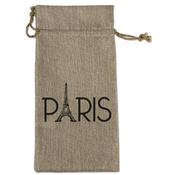 Paris & Eiffel Tower Large Burlap Gift Bag - Front
