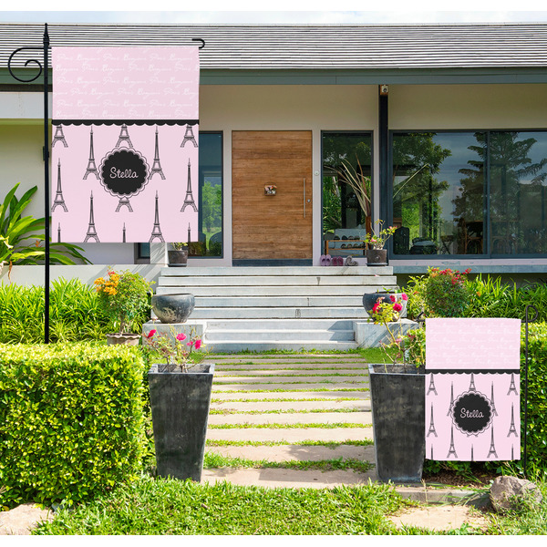 Custom Paris & Eiffel Tower Large Garden Flag - Double Sided (Personalized)