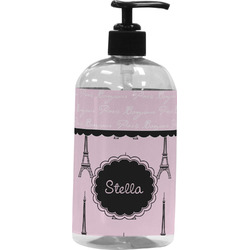 Paris & Eiffel Tower Plastic Soap / Lotion Dispenser (16 oz - Large - Black) (Personalized)
