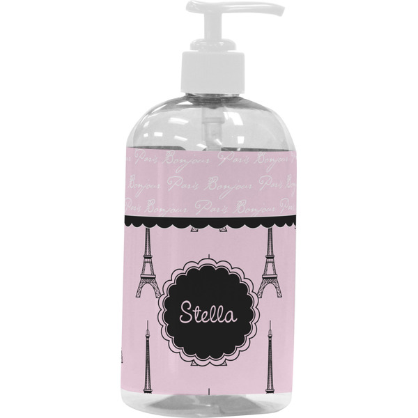 Custom Paris & Eiffel Tower Plastic Soap / Lotion Dispenser (16 oz - Large - White) (Personalized)