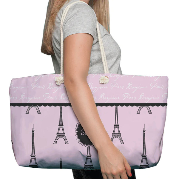 Paris & Eiffel Tower Large Rope Tote Bag - In Context View