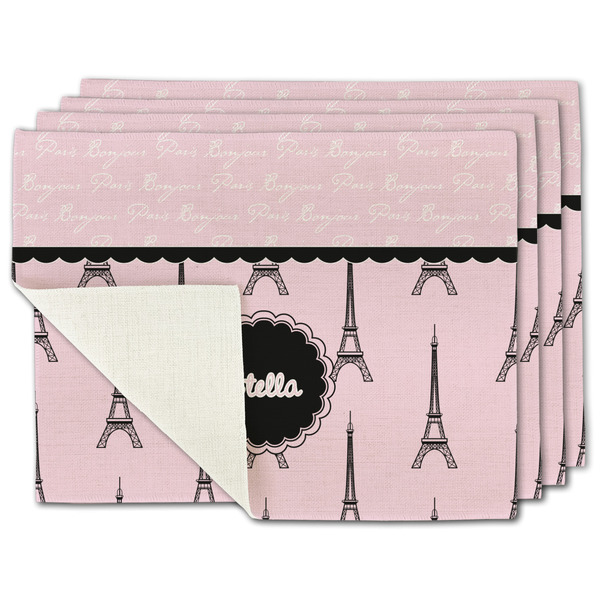 Custom Paris & Eiffel Tower Single-Sided Linen Placemat - Set of 4 w/ Name or Text