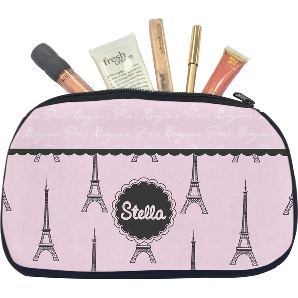 Custom Paris & Eiffel Tower Makeup / Cosmetic Bag - Medium (Personalized)