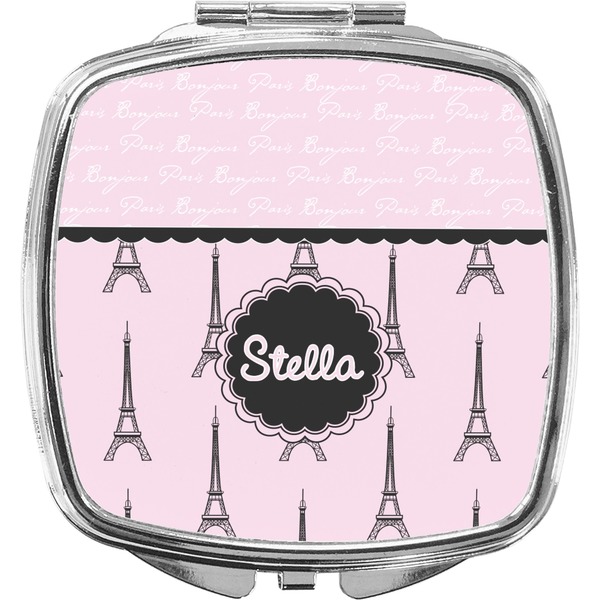 Custom Paris & Eiffel Tower Compact Makeup Mirror (Personalized)