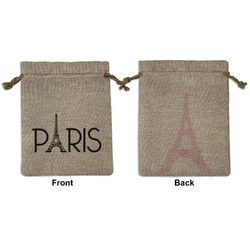 Paris & Eiffel Tower Medium Burlap Gift Bag - Front & Back