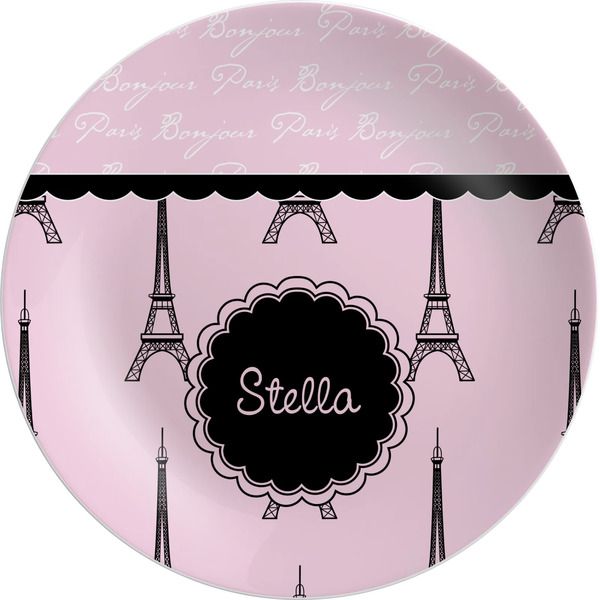 Custom Paris & Eiffel Tower Melamine Salad Plate - 8" (Personalized)