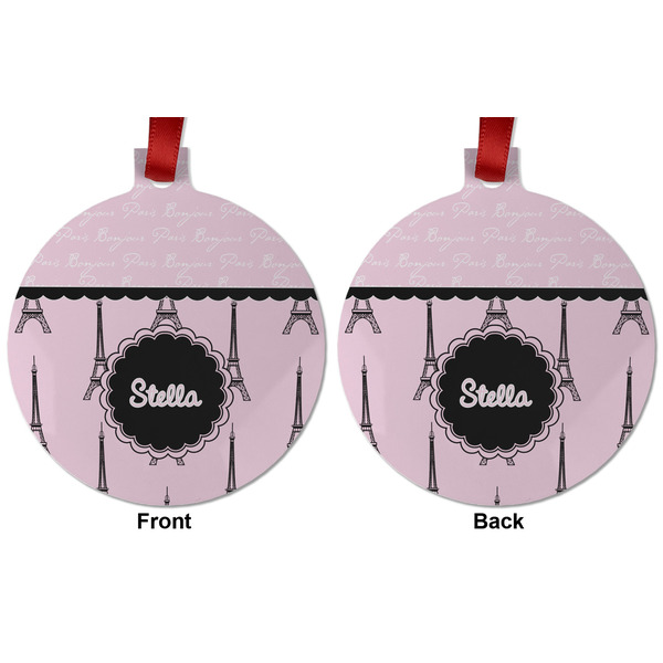 Paris & Eiffel Tower Metal Ball Ornament - Front and Back