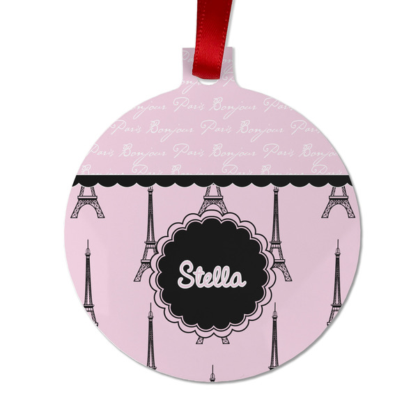 Paris & Eiffel Tower Metal Ball Ornament - Front