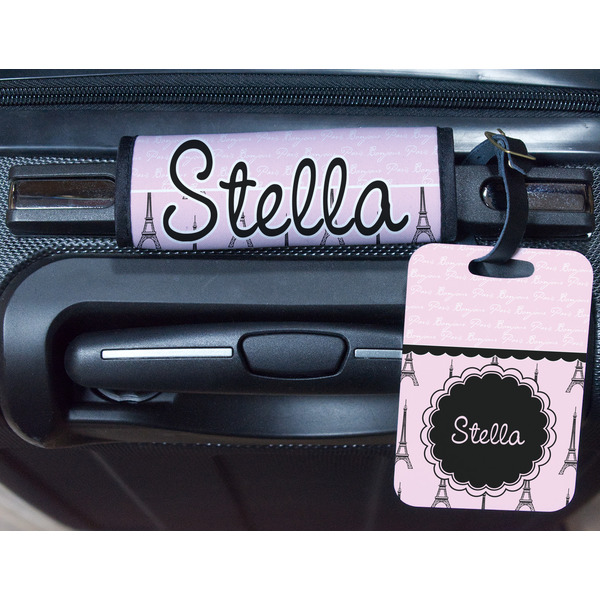 Paris & Eiffel Tower Metal Luggage Tag & Handle Wrap - In Context