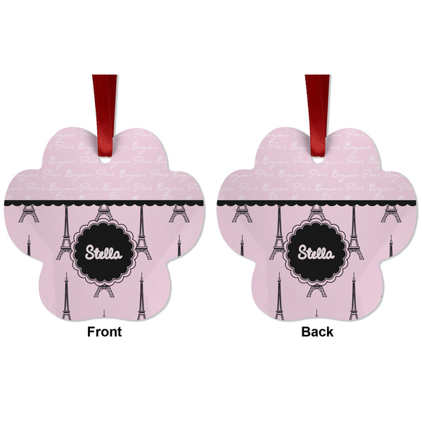 Paris & Eiffel Tower Metal Paw Ornament - Front and Back