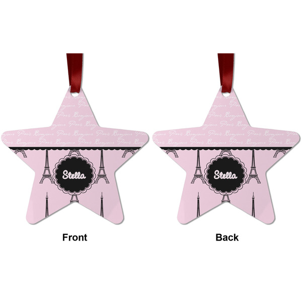 Paris & Eiffel Tower Metal Star Ornament - Front and Back