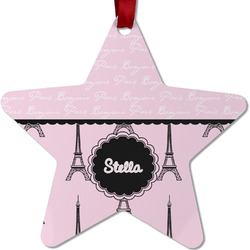 Paris & Eiffel Tower Metal Star Ornament - Double Sided w/ Name or Text