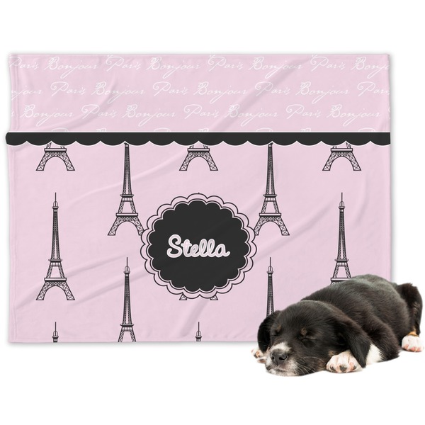 Custom Paris & Eiffel Tower Dog Blanket - Large (Personalized)
