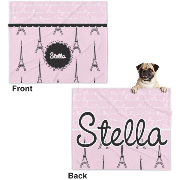 Paris & Eiffel Tower Microfleece Dog Blanket - Large- Front & Back