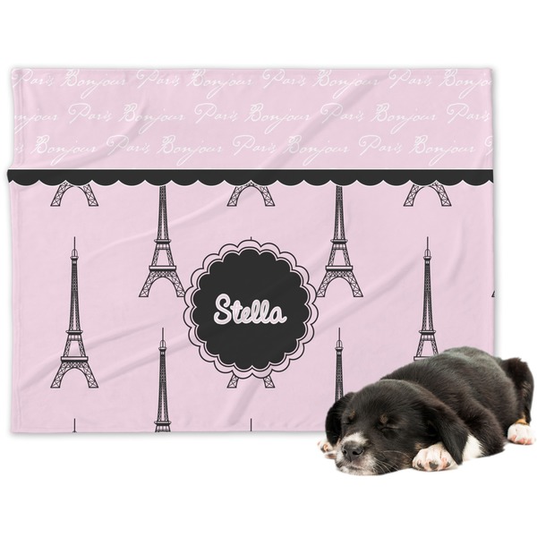 Custom Paris & Eiffel Tower Dog Blanket (Personalized)