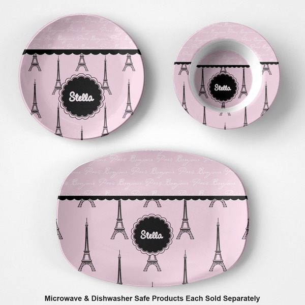 Paris & Eiffel Tower Microwave & Dishwasher Safe CP Plastic Dishware - Group