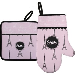 Paris & Eiffel Tower Oven Mitt & Pot Holder Set w/ Name or Text
