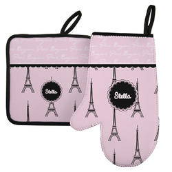 Paris & Eiffel Tower Left Oven Mitt & Pot Holder Set w/ Name or Text
