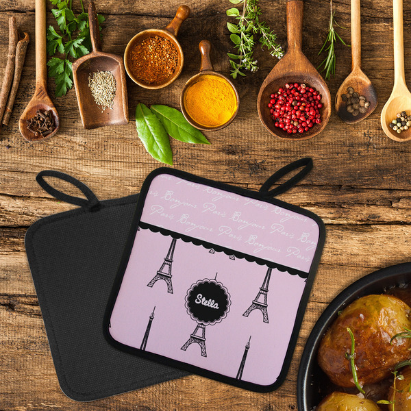 Paris & Eiffel Tower Neoprene Pot Holder - Set of 2  LIFESTYLE (Flatlay)