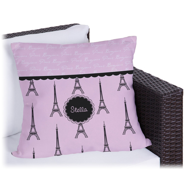 Custom Paris & Eiffel Tower Outdoor Pillow - 16" (Personalized)