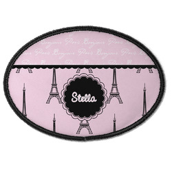 Paris & Eiffel Tower Iron On Oval Patch w/ Name or Text