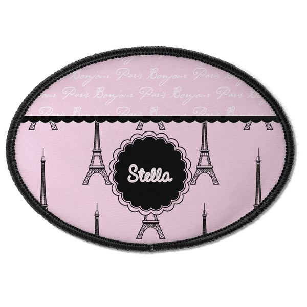 Custom Paris & Eiffel Tower Iron On Oval Patch w/ Name or Text