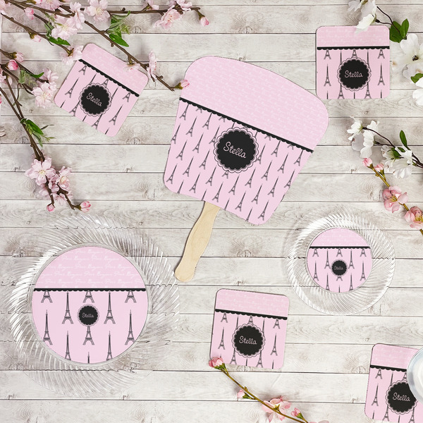 Paris & Eiffel Tower Party Supplies Combination Image - All items - Plates, Coasters, Fans