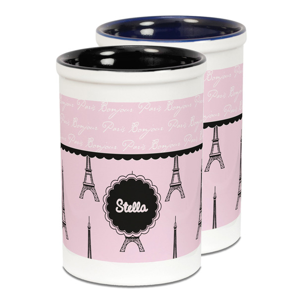Custom Paris & Eiffel Tower Ceramic Pencil Holder - Large