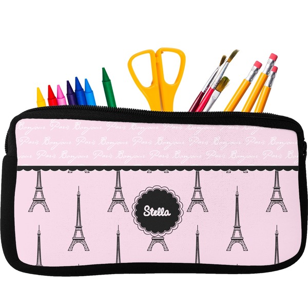 Custom Paris & Eiffel Tower Neoprene Pencil Case (Personalized)