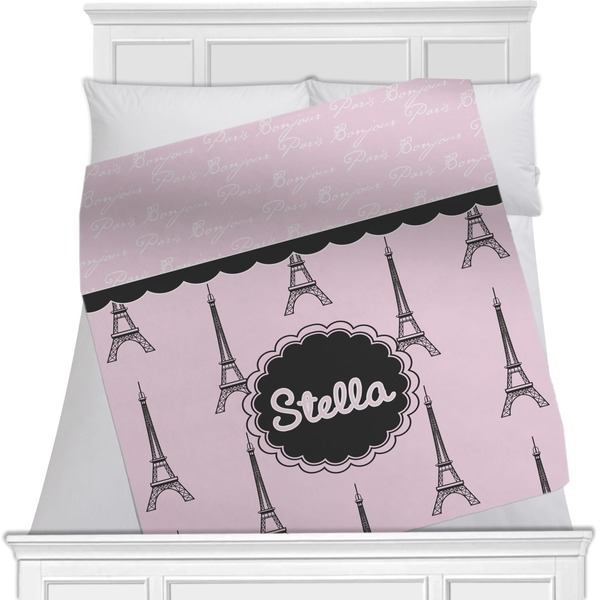 Custom Paris & Eiffel Tower Minky Blanket - 40"x30" - Single Sided (Personalized)
