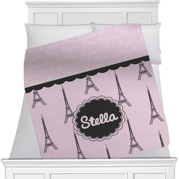 Custom Paris & Eiffel Tower Minky Blanket - Twin / Full - 80"x60" - Single Sided (Personalized)
