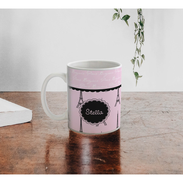 Paris & Eiffel Tower Personalized Coffee Mug - Lifestyle