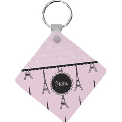 Paris & Eiffel Tower Diamond Plastic Keychain w/ Name or Text