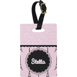 Paris & Eiffel Tower Plastic Luggage Tag - Rectangular w/ Name or Text
