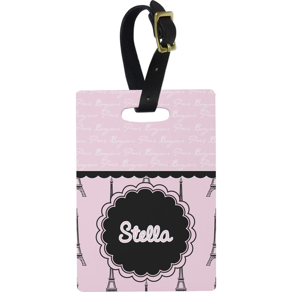 Custom Paris & Eiffel Tower Plastic Luggage Tag - Rectangular w/ Name or Text