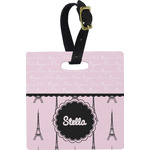 Paris & Eiffel Tower Plastic Luggage Tag - Square w/ Name or Text