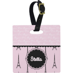 Paris & Eiffel Tower Plastic Luggage Tag - Square w/ Name or Text