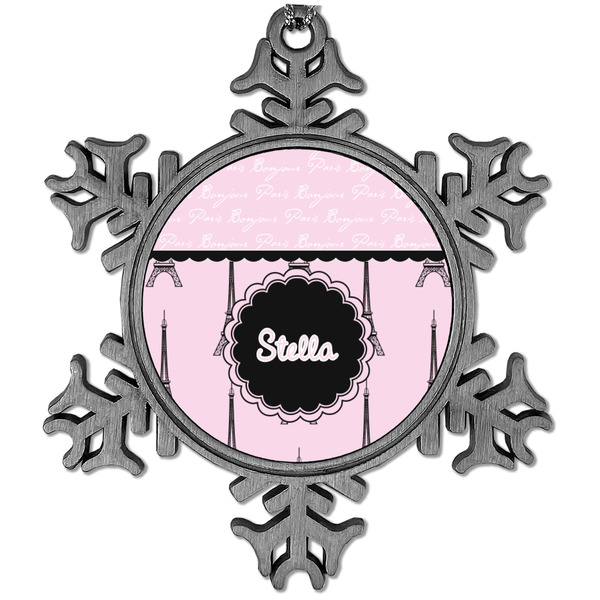 Custom Paris & Eiffel Tower Vintage Snowflake Ornament (Personalized)